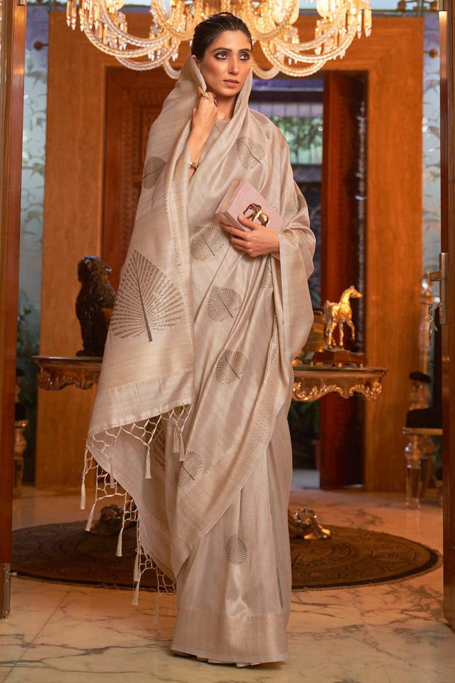 Buy MySilkLove Desert Sand Light Brown Zari Woven Banarasi Saree Online