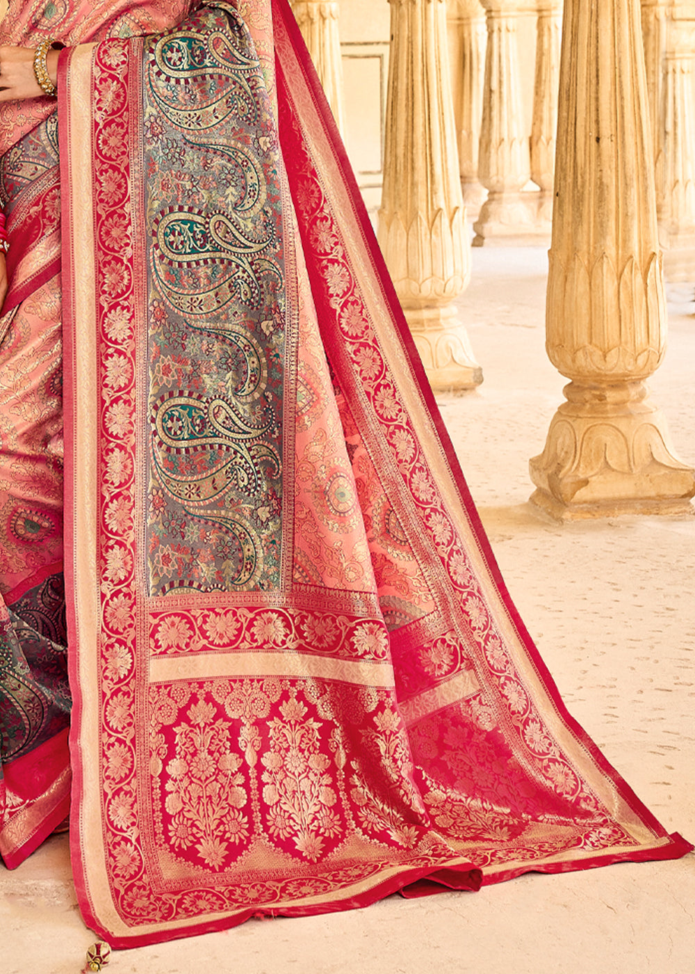 Buy MySilkLove Geraldine Light Pink Designer Banarasi Saree Online