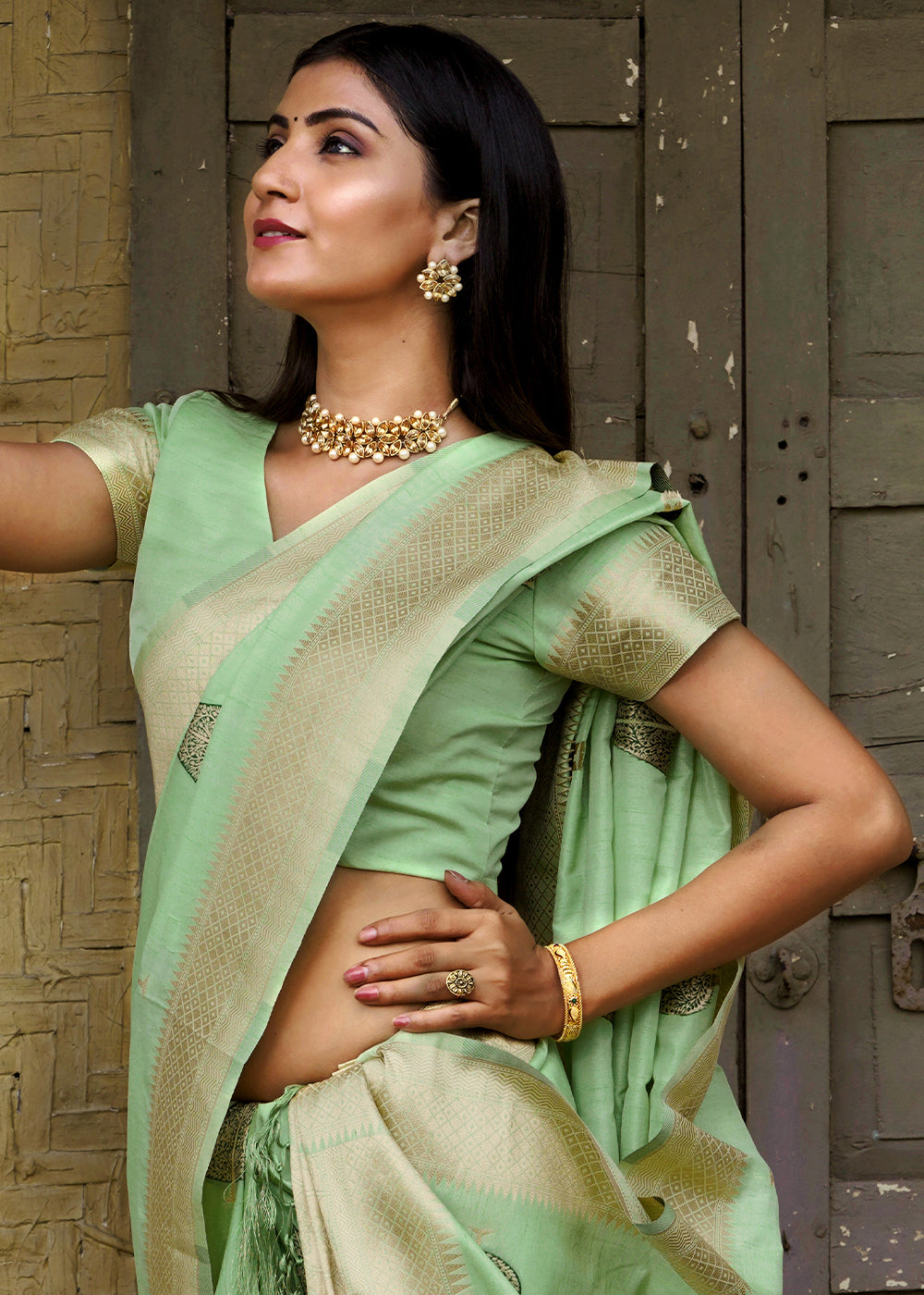 Buy MySilkLove Sprout Green Banarasi Saree Online