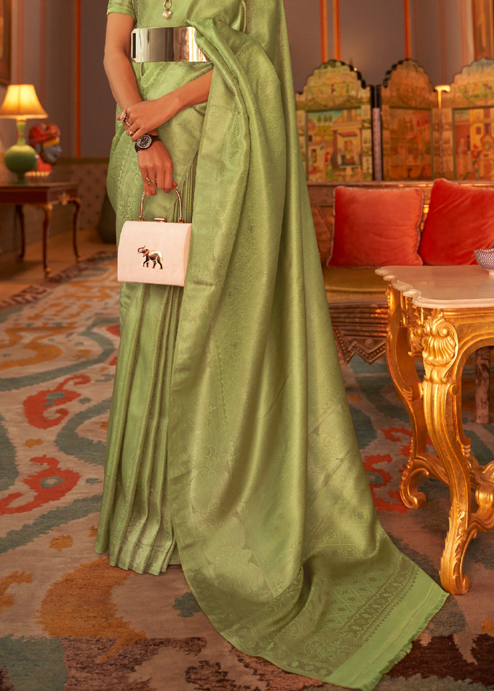 Buy MySilkLove Deco Green Dual tone Satin Banarasi Saree Online