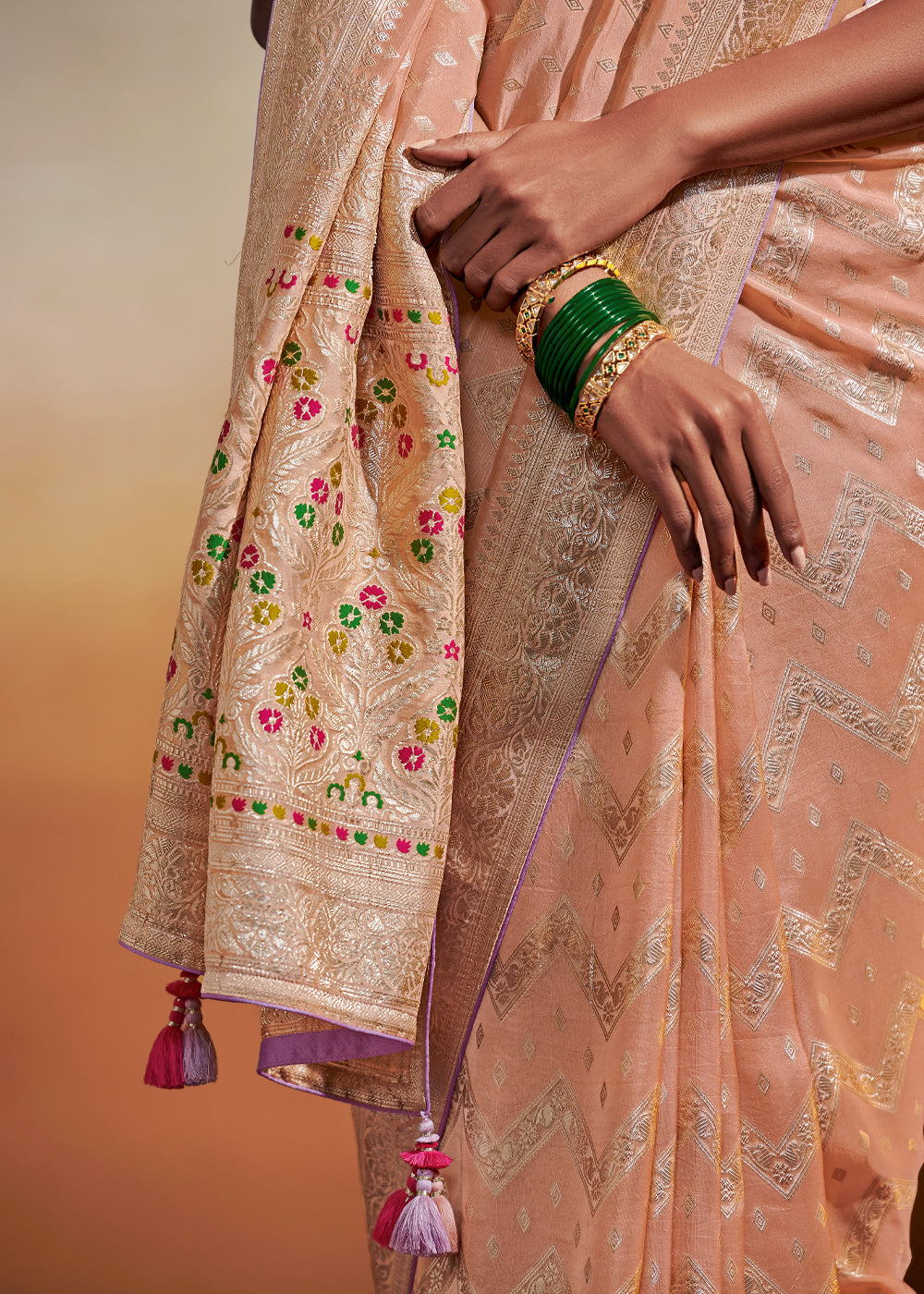 Buy MySilkLove Cashmere Peach Woven Banarasi Soft Silk Saree Online