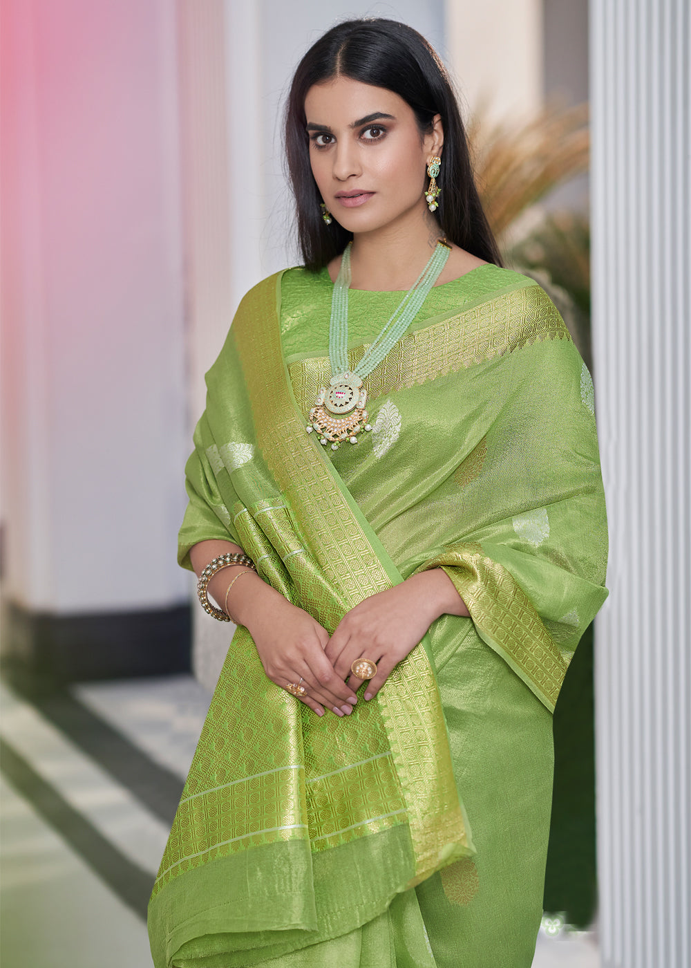 Buy MySilkLove Deco Green Zari Woven Tissue Banarasi Silk Saree Online