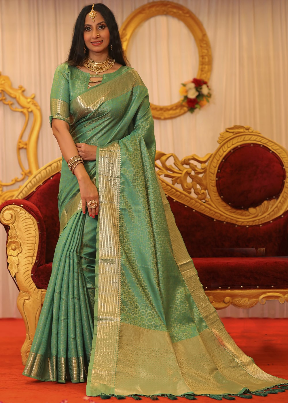 Buy MySilkLove Asparagus Green Zari Woven Banarasi Soft Silk Saree Online