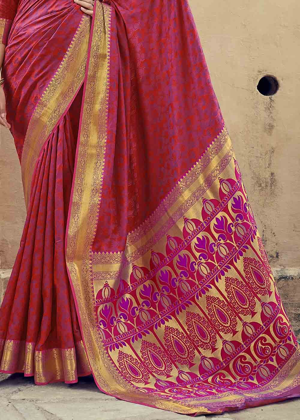 Buy MySilkLove Sweet Red and Purple Zari Woven Banarasi Silk Saree Online