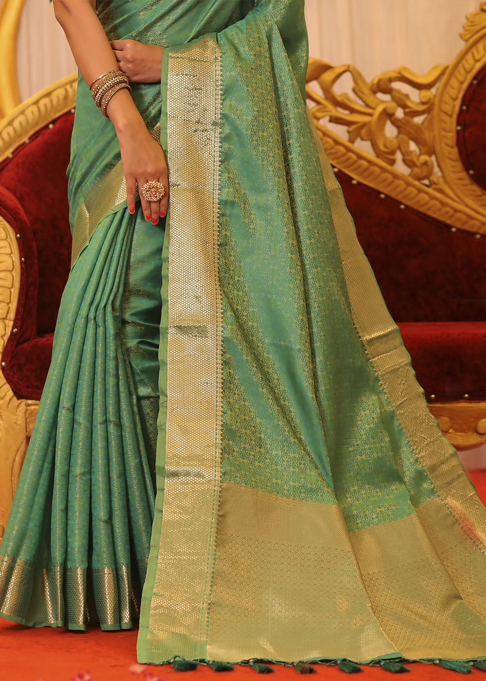 Buy MySilkLove Asparagus Green Zari Woven Banarasi Soft Silk Saree Online