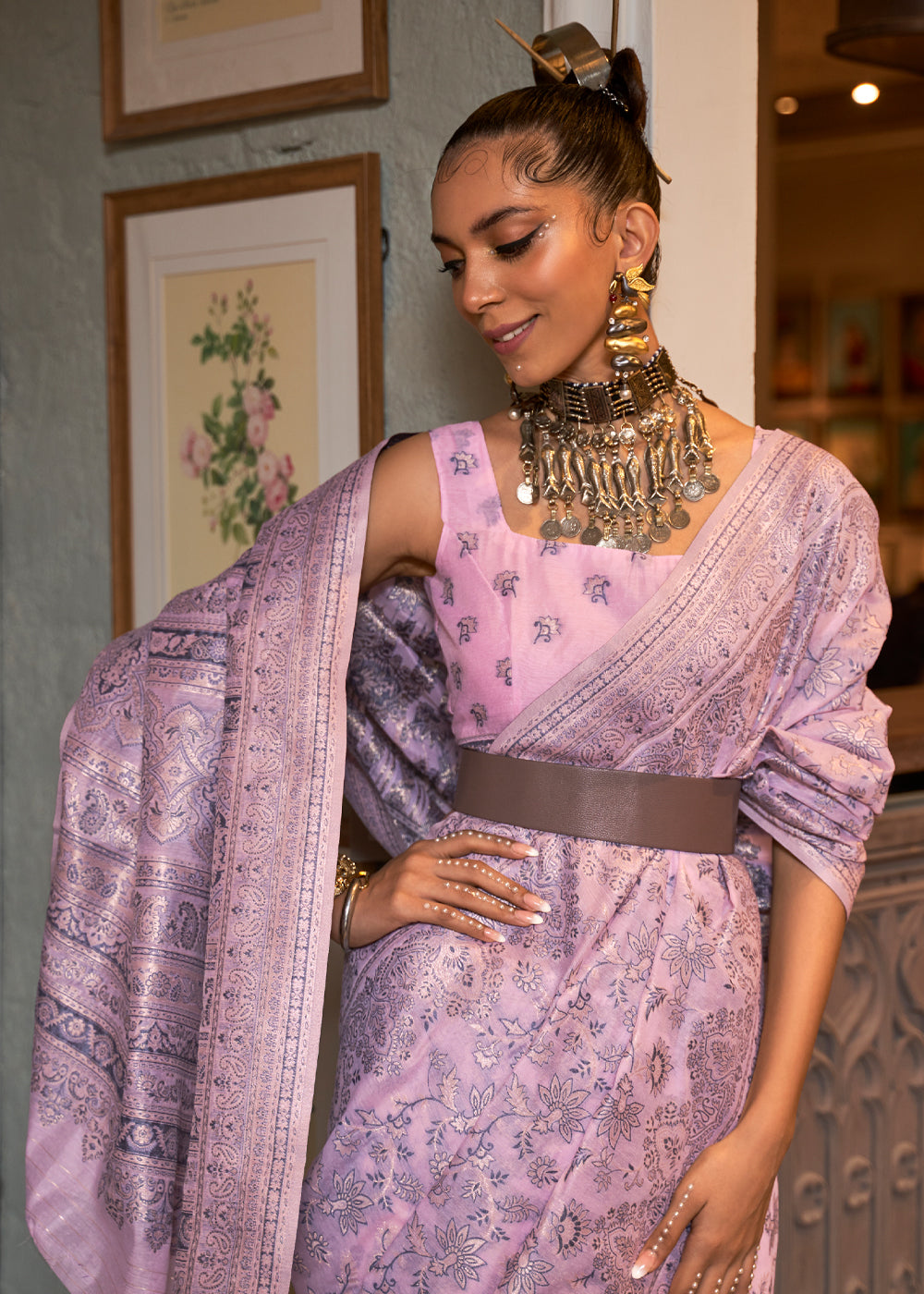 Buy MySilkLove Bouquet Purple Woven Kashmiri Jamewr Cotton Silk Saree Online