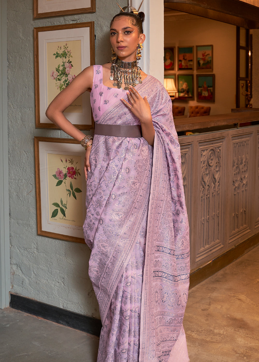 Buy MySilkLove Bouquet Purple Woven Kashmiri Jamewr Cotton Silk Saree Online