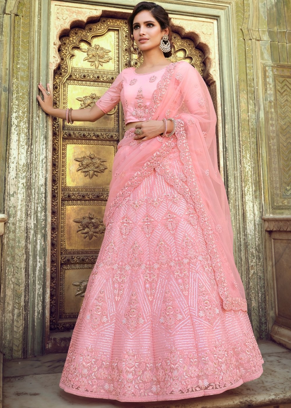 Buy MySilkLove Illusion Pink Soft Net Designer Lehenga Choli Online