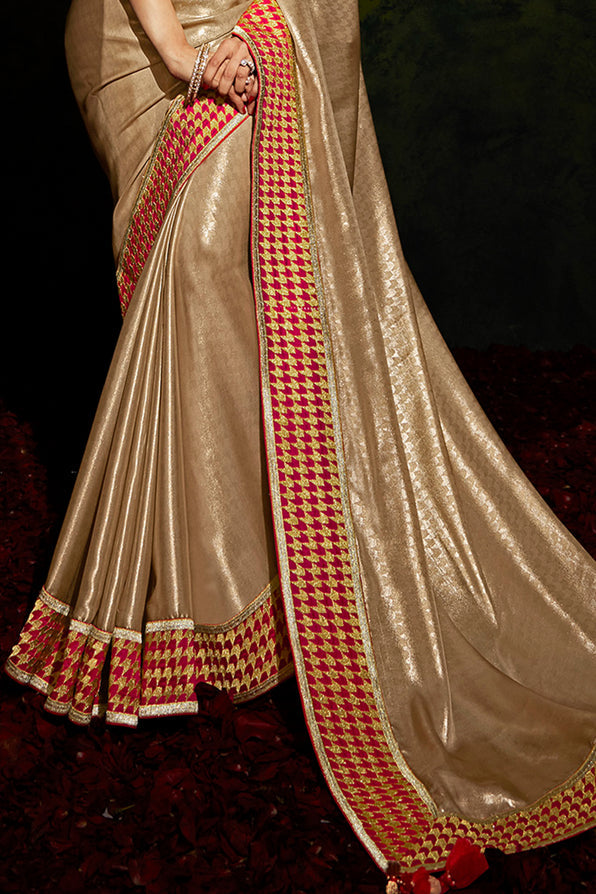 Buy MySilkLove Teak Golden and Red Handloom South Silk Saree Online