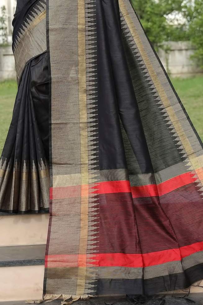 Buy MySilkLove Eerie Black Tussar Silk Saree Online