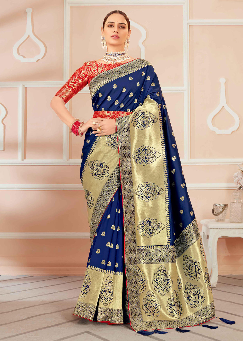 Buy MySilkLove Blue Zodiac Zari Woven Banarasi Silk Saree Online