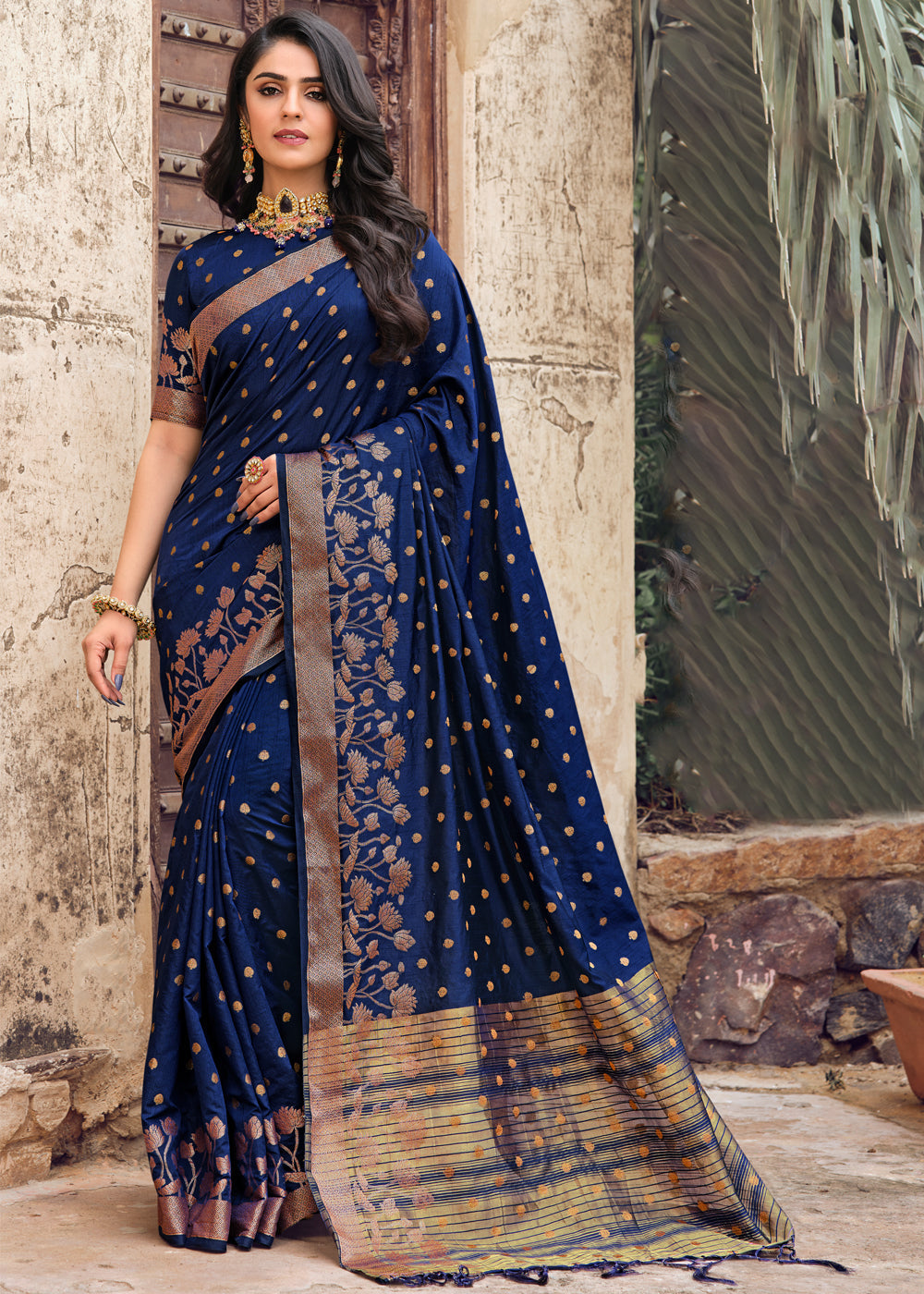 Buy MySilkLove Cello Blue Woven Banarasi Raw Silk Saree Online