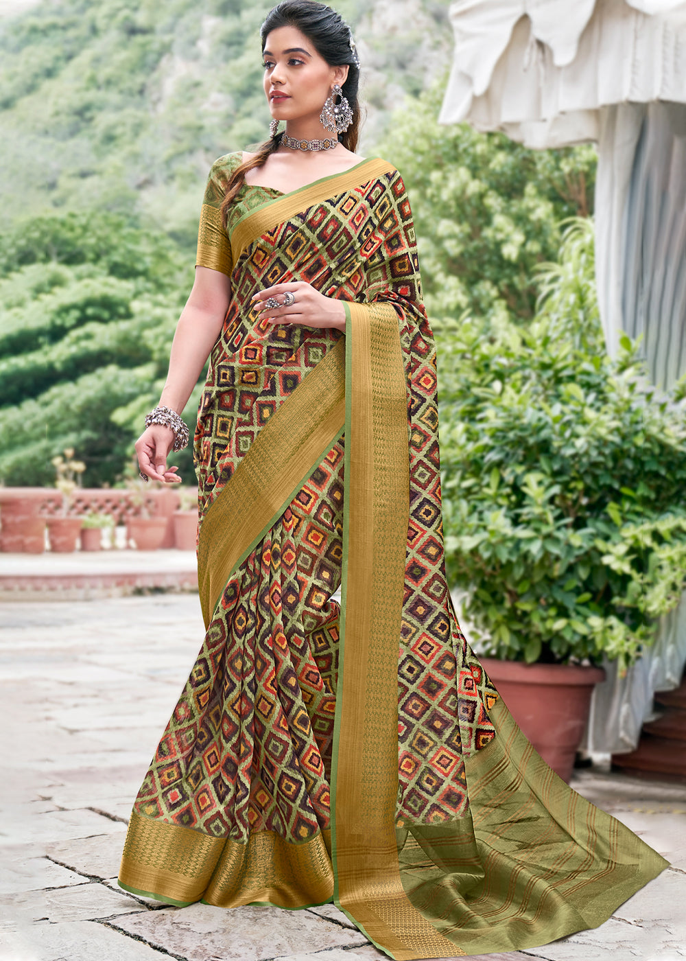 Buy MySilkLove Green Smoke Banarasi Printed Saree Online