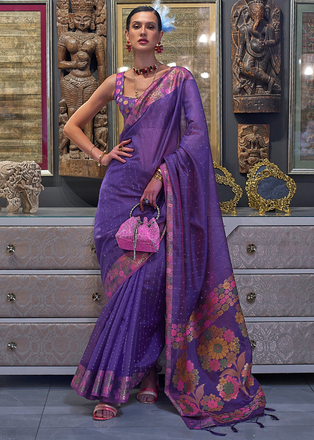 Buy MySilkLove Affair Purple Woven Dual Tone Organza Banarasi Silk Saree Online