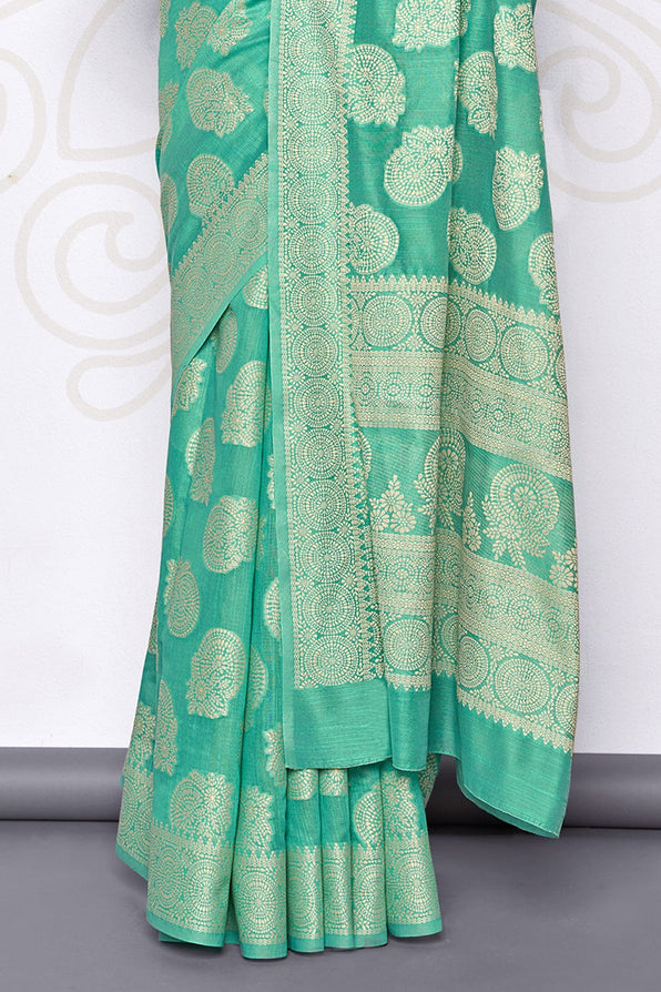 Buy MySilkLove Ocean Green Cotton Saree Online