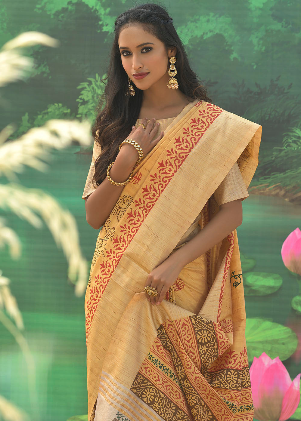 Buy MySilkLove Portafino Yellow Cotton Silk Printed Saree Online