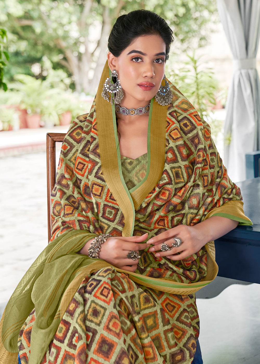 MySilkLove Green Smoke Banarasi Printed Saree