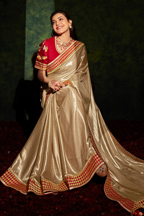 Buy MySilkLove Teak Golden and Red Handloom South Silk Saree Online