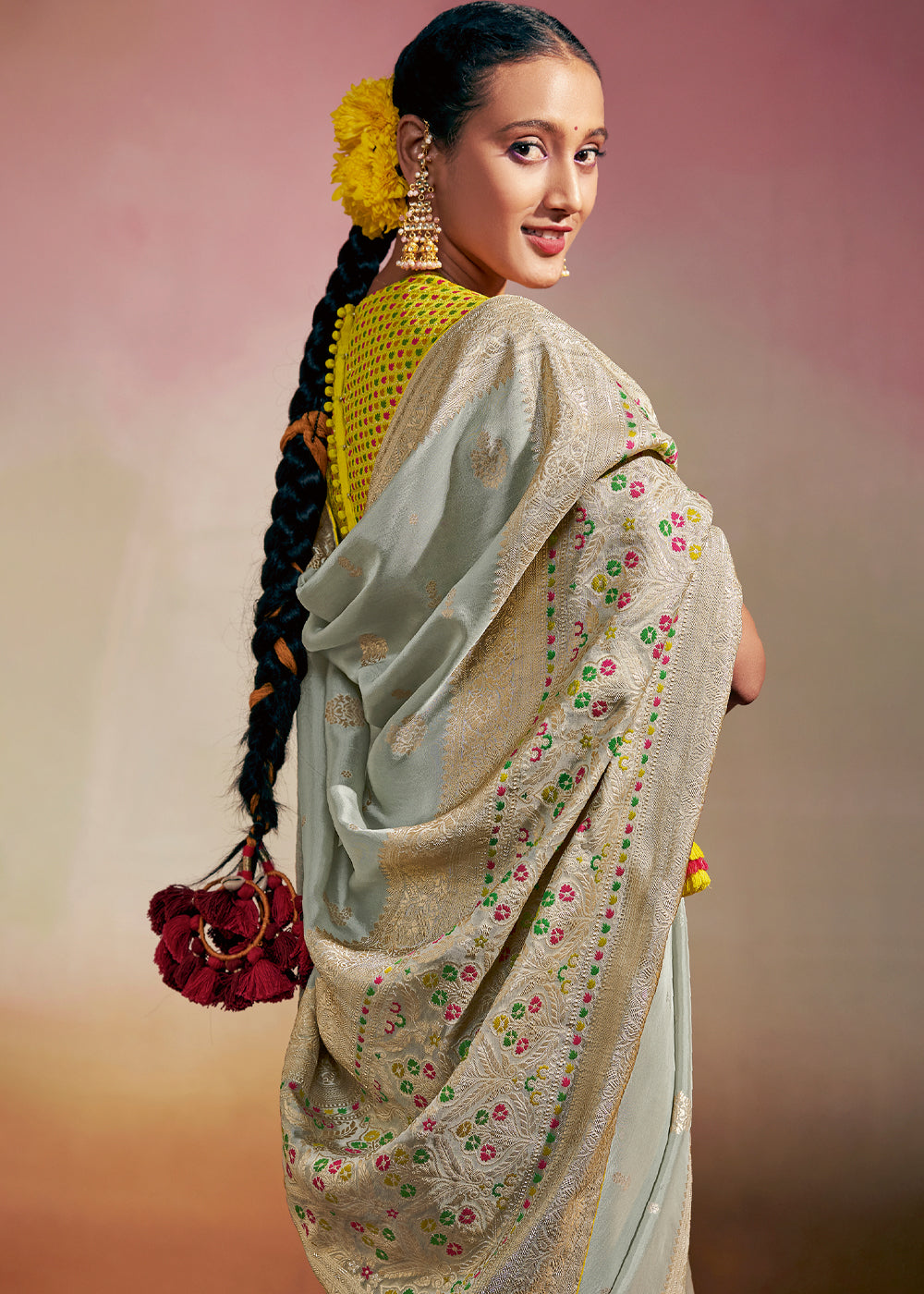 Buy MySilkLove Edward Blue Woven Banarasi Soft Silk Saree Online