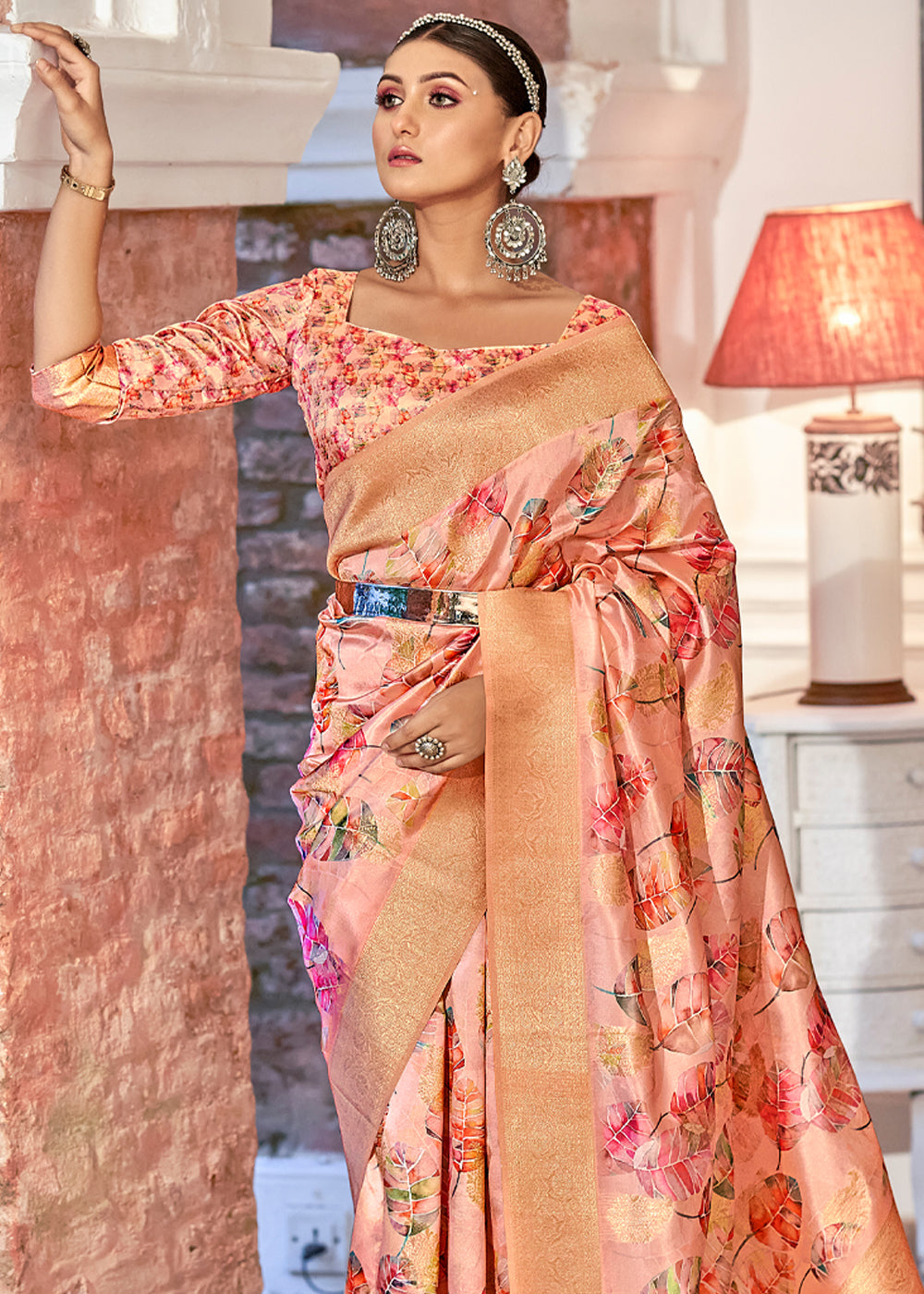 MySilkLove Bush Peach Digital Printed Banarasi Saree