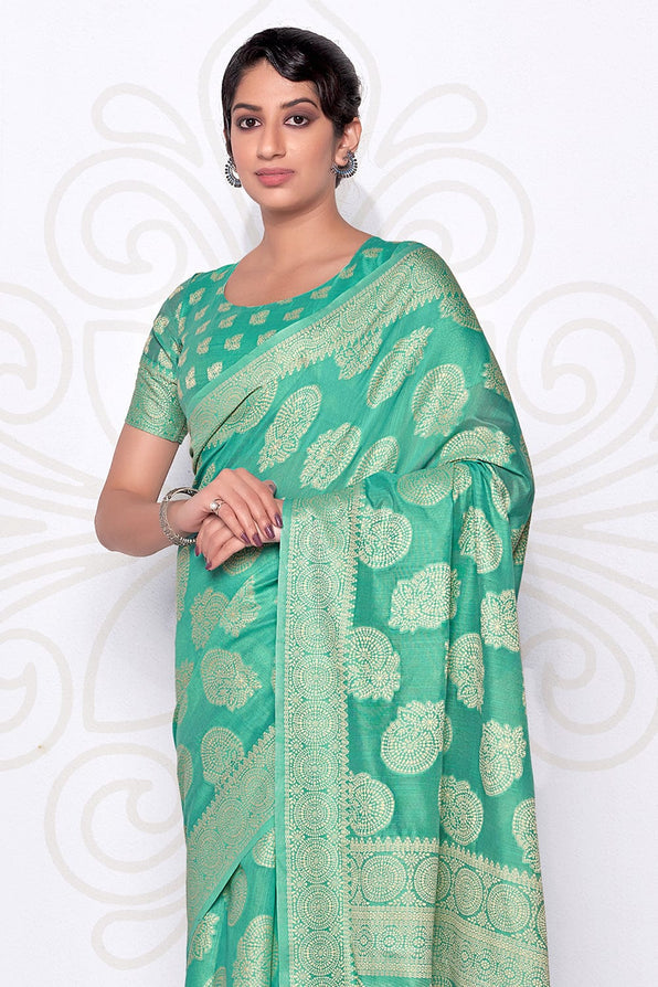 Buy MySilkLove Ocean Green Cotton Saree Online