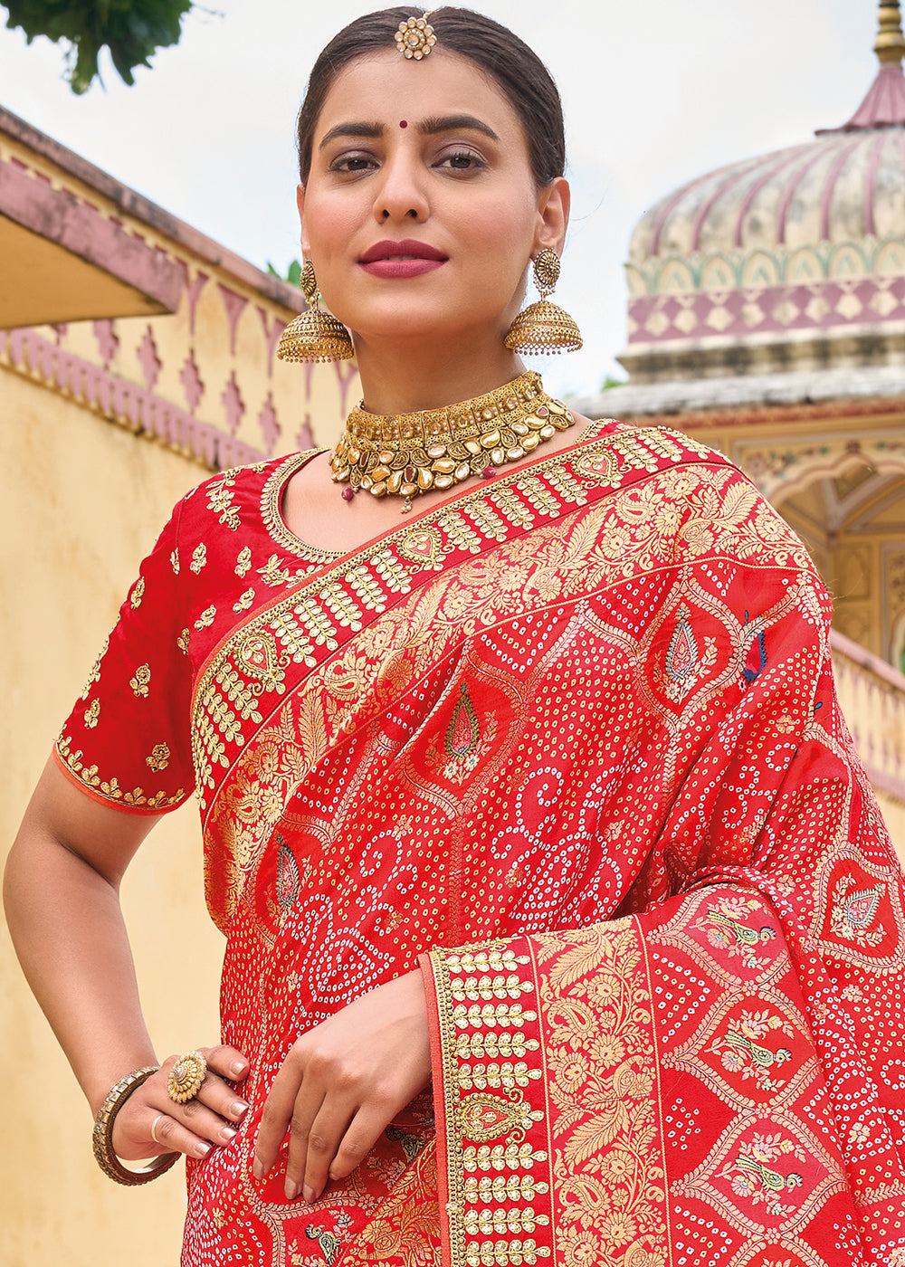 Buy MySilkLove Mandy Red Embroidered Dola Silk Saree Online