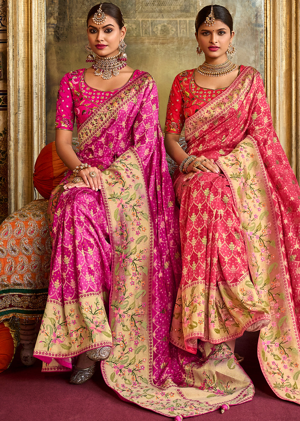 Buy MySilkLove Hot Pink Patola Printed Dola Silk Saree With Embroidered Blouse Online