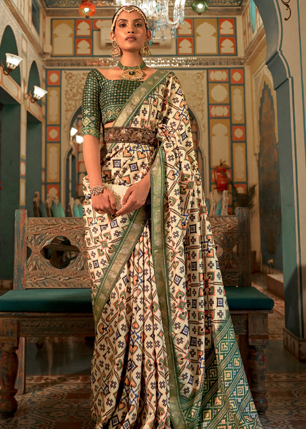 Buy MySilkLove Spanish Beige and Green Woven Patola Silk Saree Online