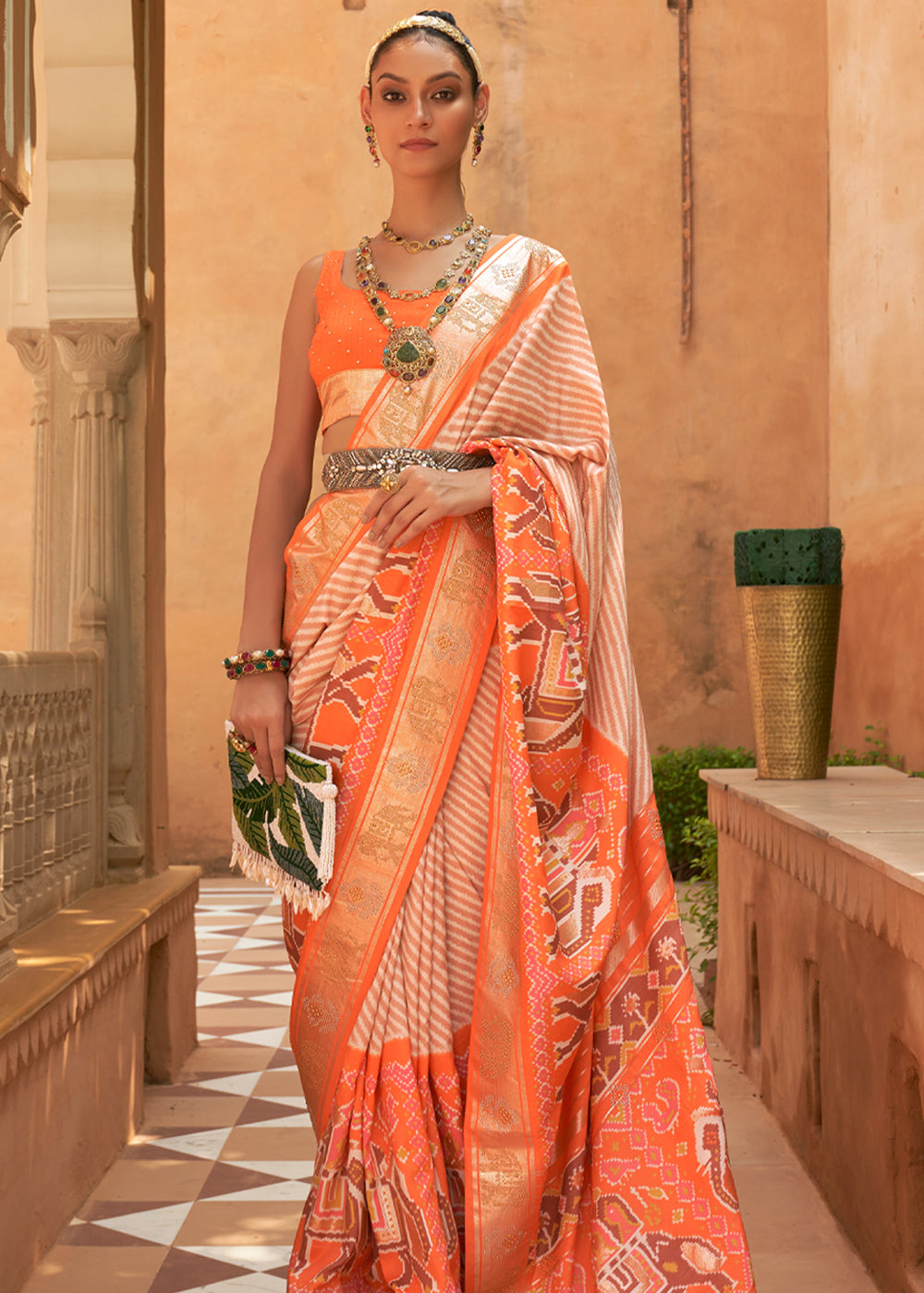 Buy MySilkLove Mandarin Orange Patola Silk Saree Online