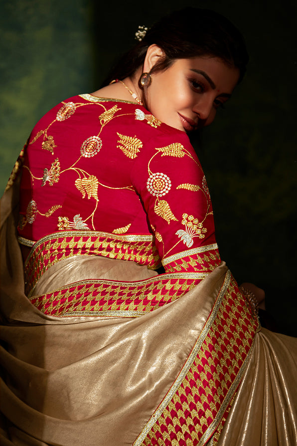 Buy MySilkLove Teak Golden and Red Handloom South Silk Saree Online