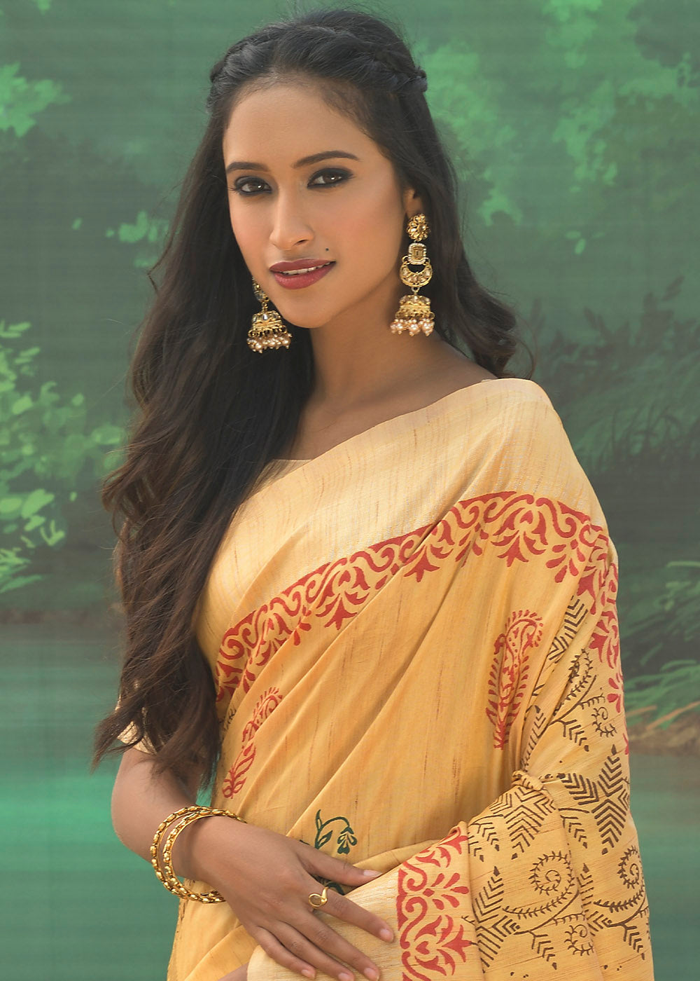 Buy MySilkLove Portafino Yellow Cotton Silk Printed Saree Online