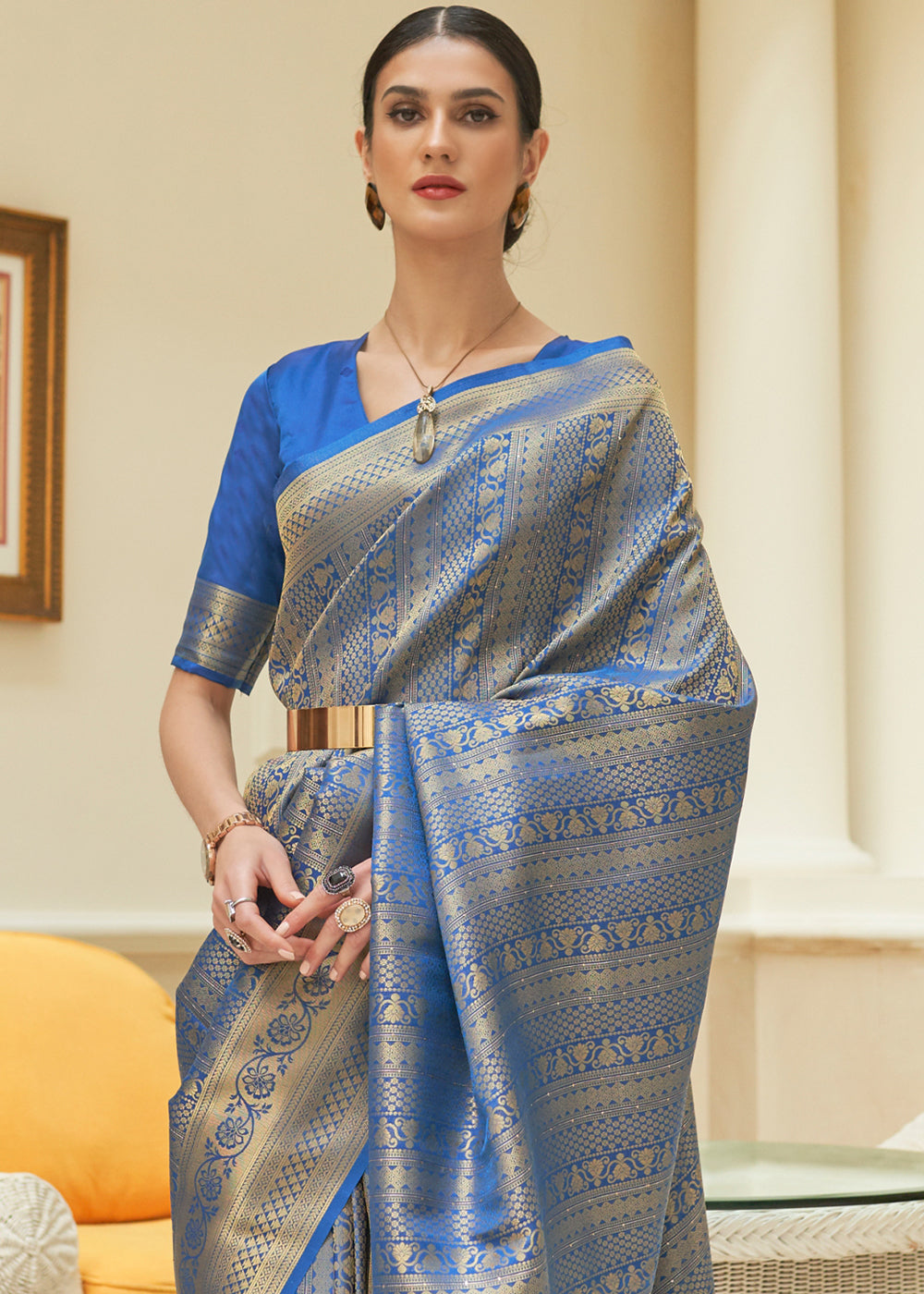 Buy MySilkLove Indigo Blue Zari Woven Kanjivaram Saree Online