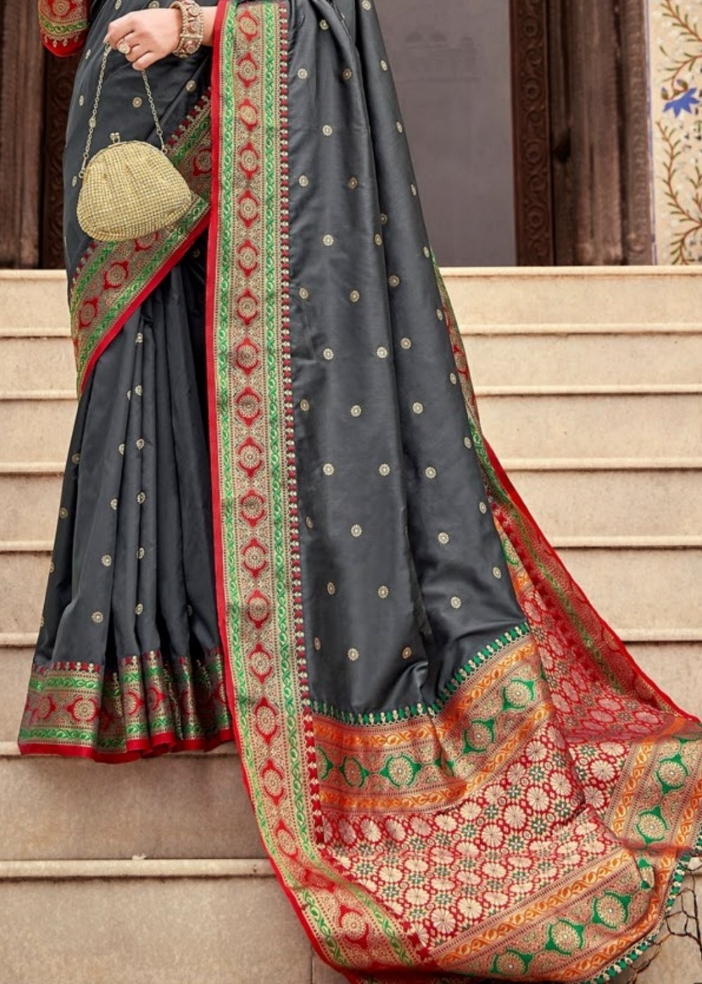 Buy MySilkLove Mid Gray Zari Woven Banarasi Saree Online