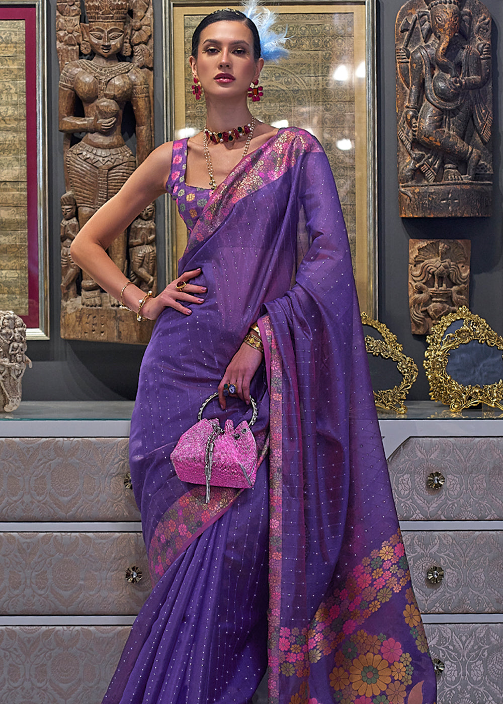 Buy MySilkLove Affair Purple Woven Dual Tone Organza Banarasi Silk Saree Online