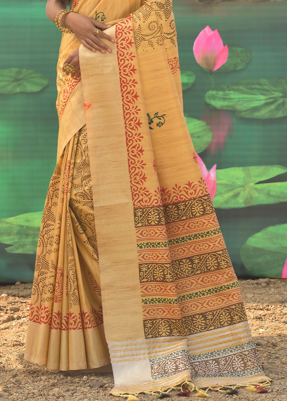 Buy MySilkLove Portafino Yellow Cotton Silk Printed Saree Online