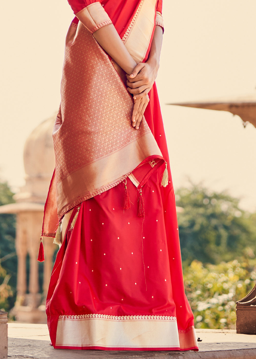 Buy MySilkLove Sizzling Red Woven Banarasi Satin Silk Saree Online
