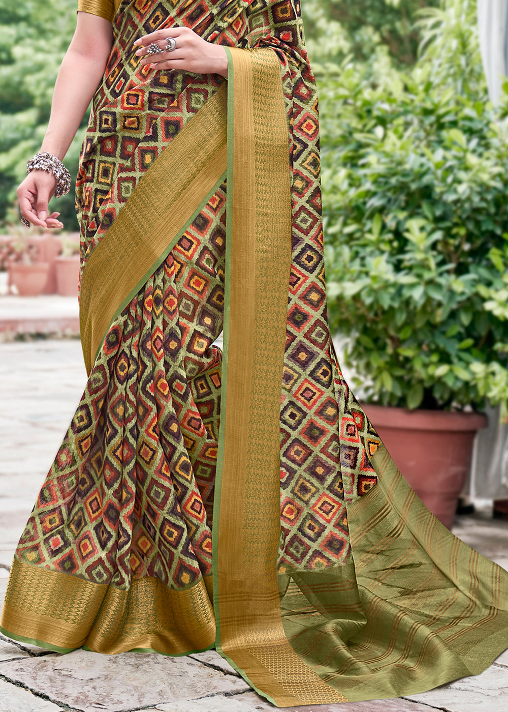 Buy MySilkLove Green Smoke Banarasi Printed Saree Online