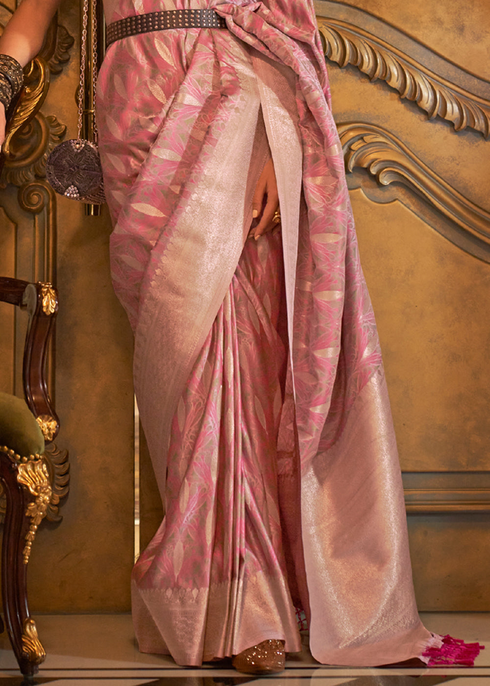 Buy MySilkLove Tumbleweed Pink Banarasi Satin Silk Saree Online