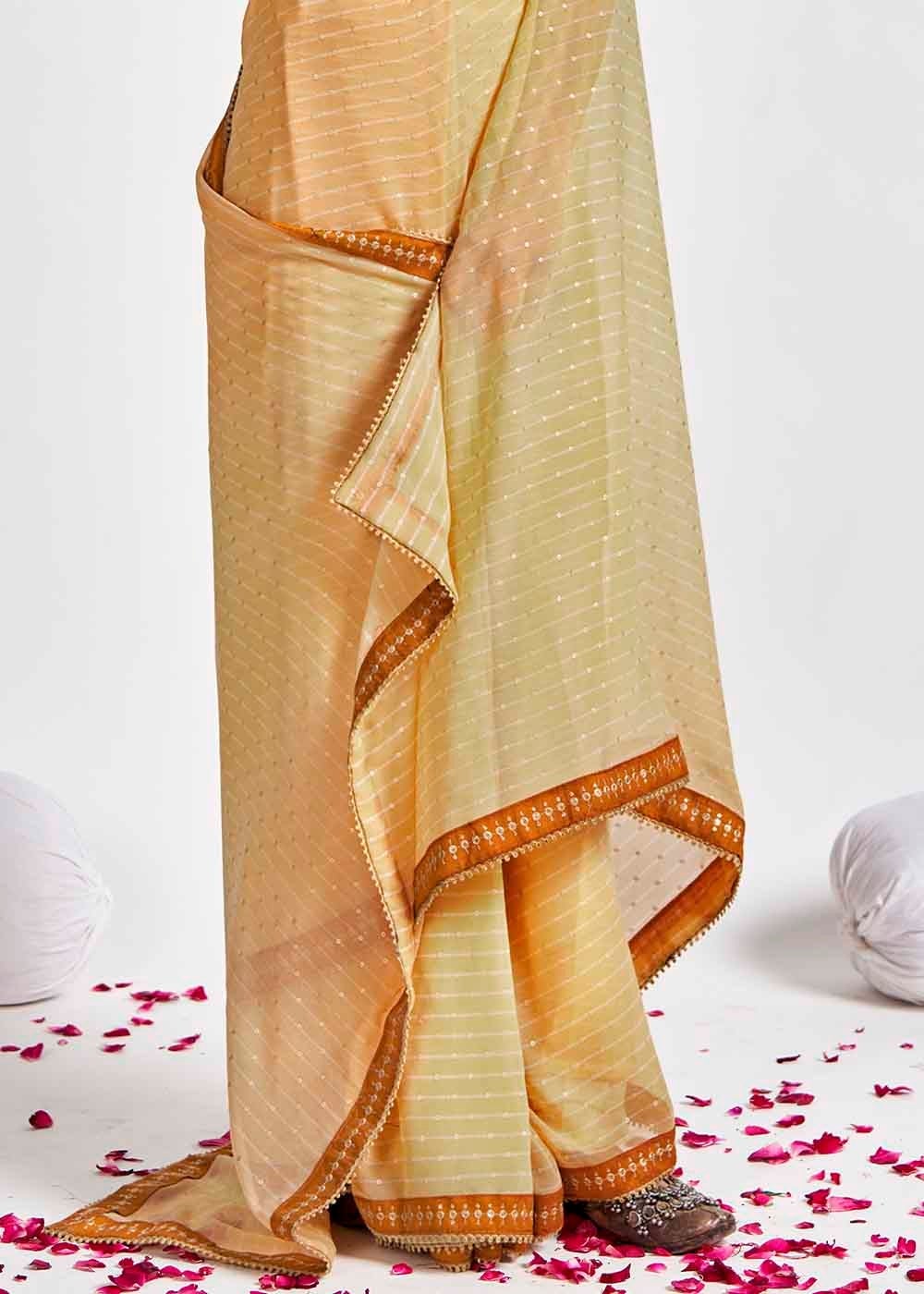 Buy MySilkLove Tan Yellow Printed Georgette Saree Online