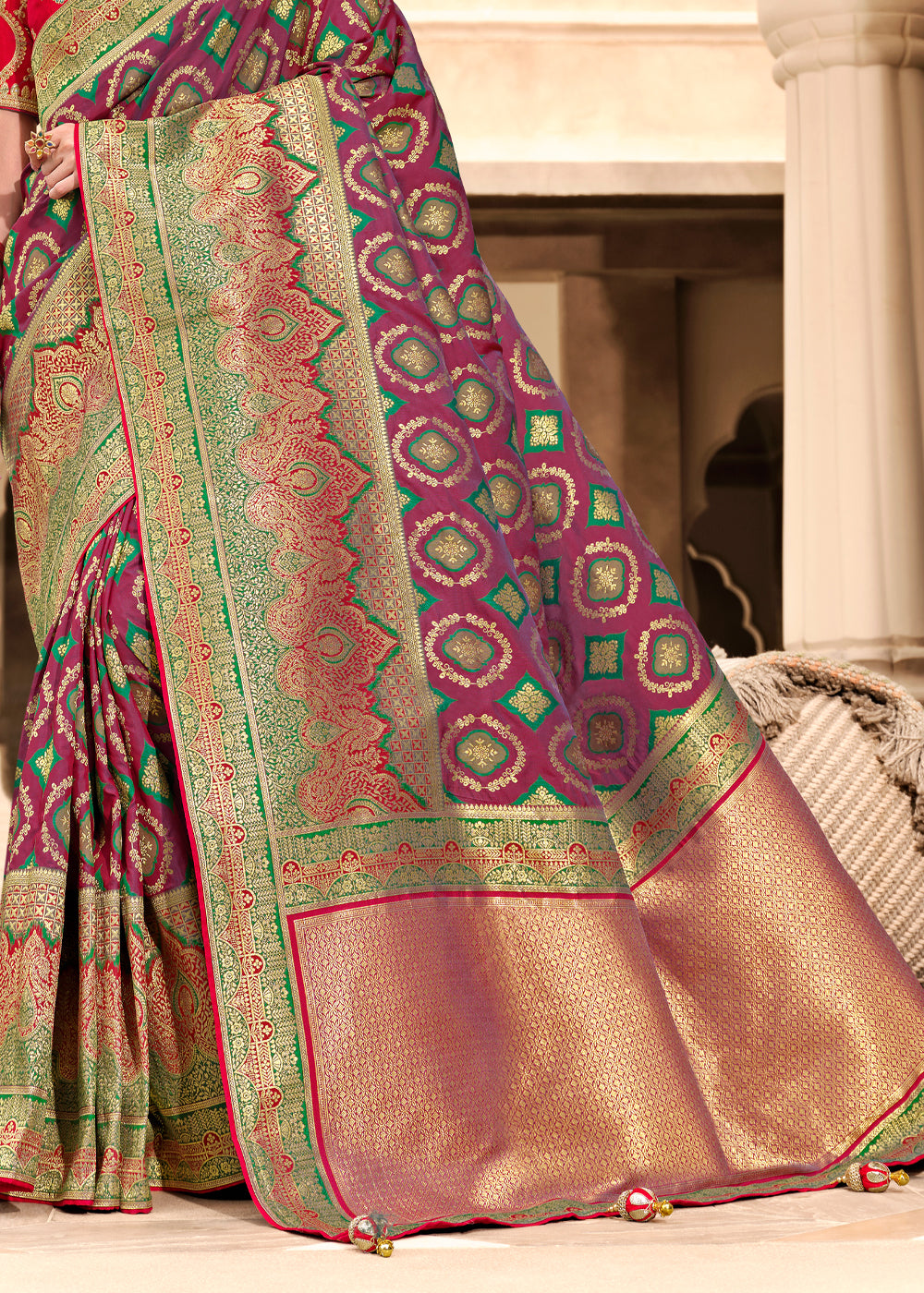 Buy MySilkLove Night Shadz Purple and Red Woven Designer Banarasi Silk Saree Online