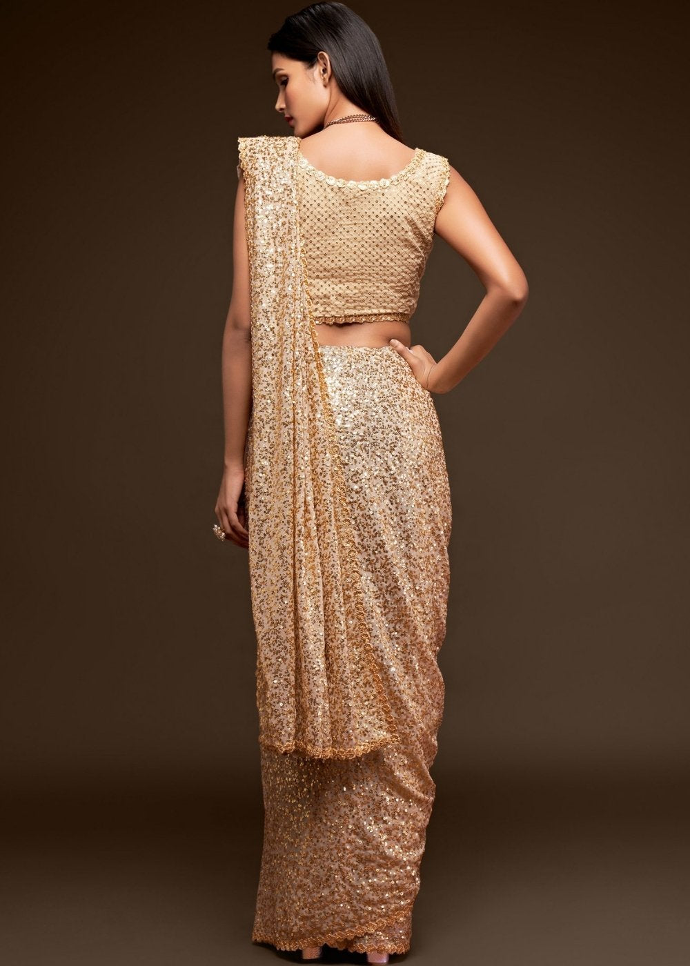 Buy MySilkLove Sandal Golden Georgette Partywear Saree Online