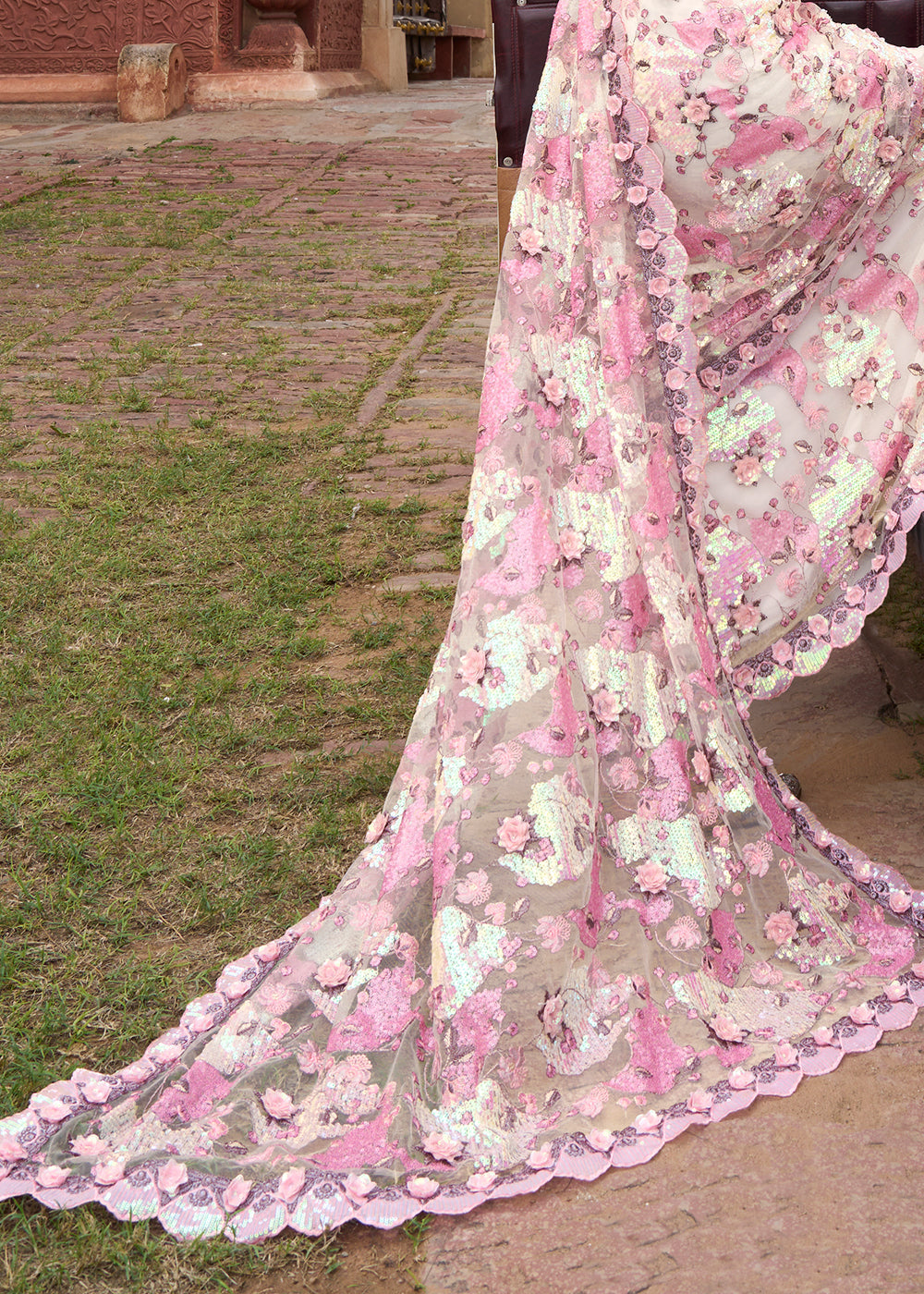 Buy MySilkLove Beauty White Pink Designer Silk Saree Online