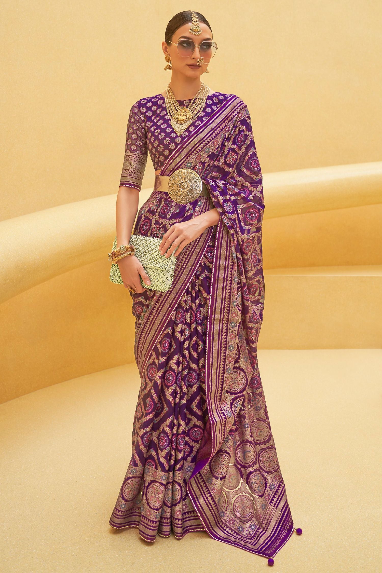 Buy MySilkLove Cyber Purple Zari Woven Brasso Organza Saree Online