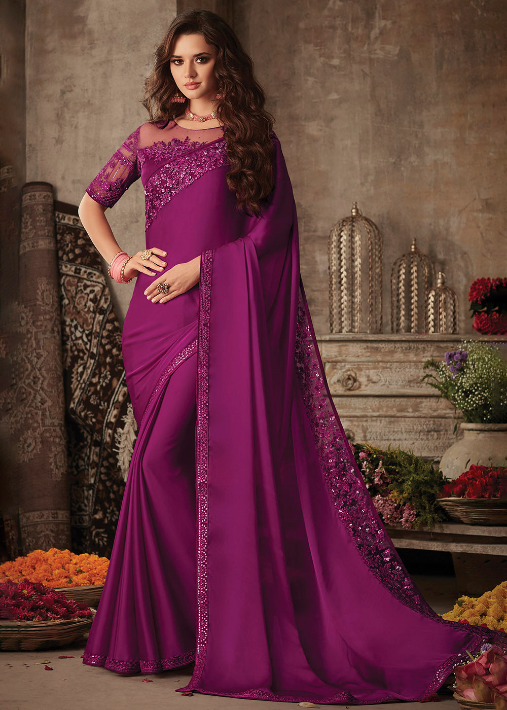 Buy MySilkLove Camelot Purple Embroidered Designer Saree Online