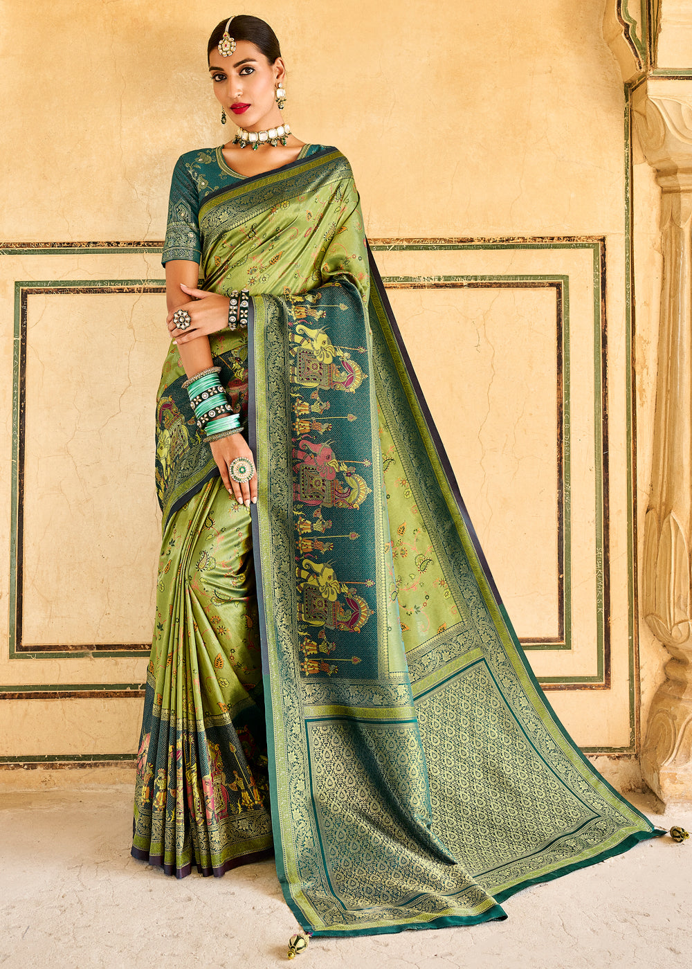 Buy MySilkLove Barley Green Designer Banarasi Saree Online