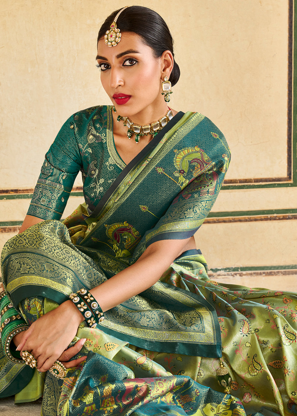 Buy MySilkLove Barley Green Designer Banarasi Saree Online