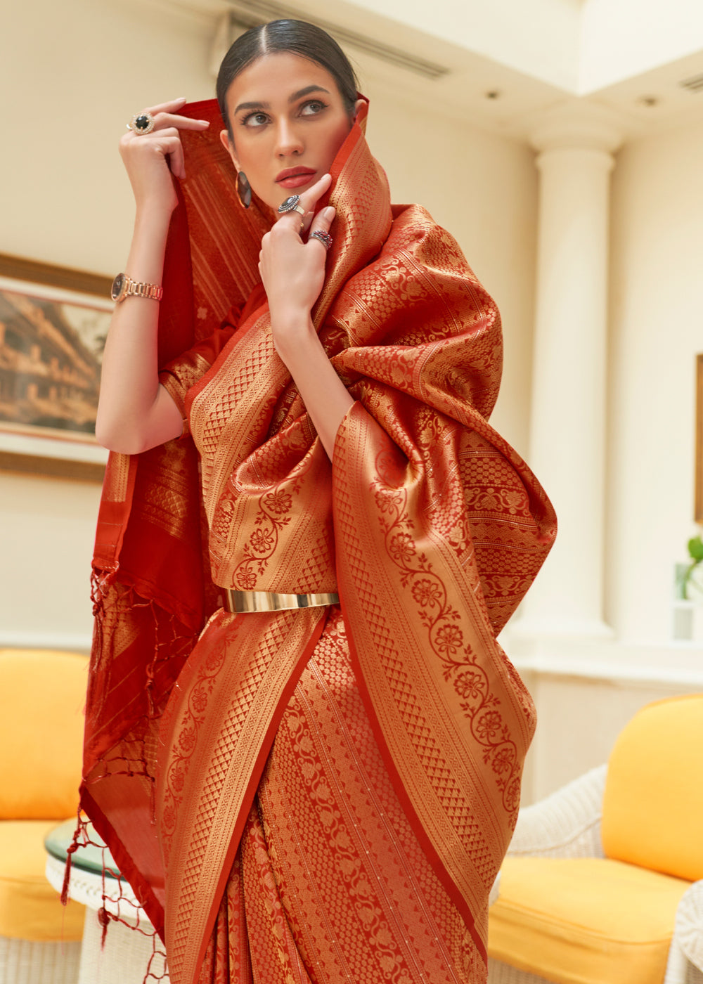 MySilkLove Vivid Red Zari Woven Kanjivaram Saree