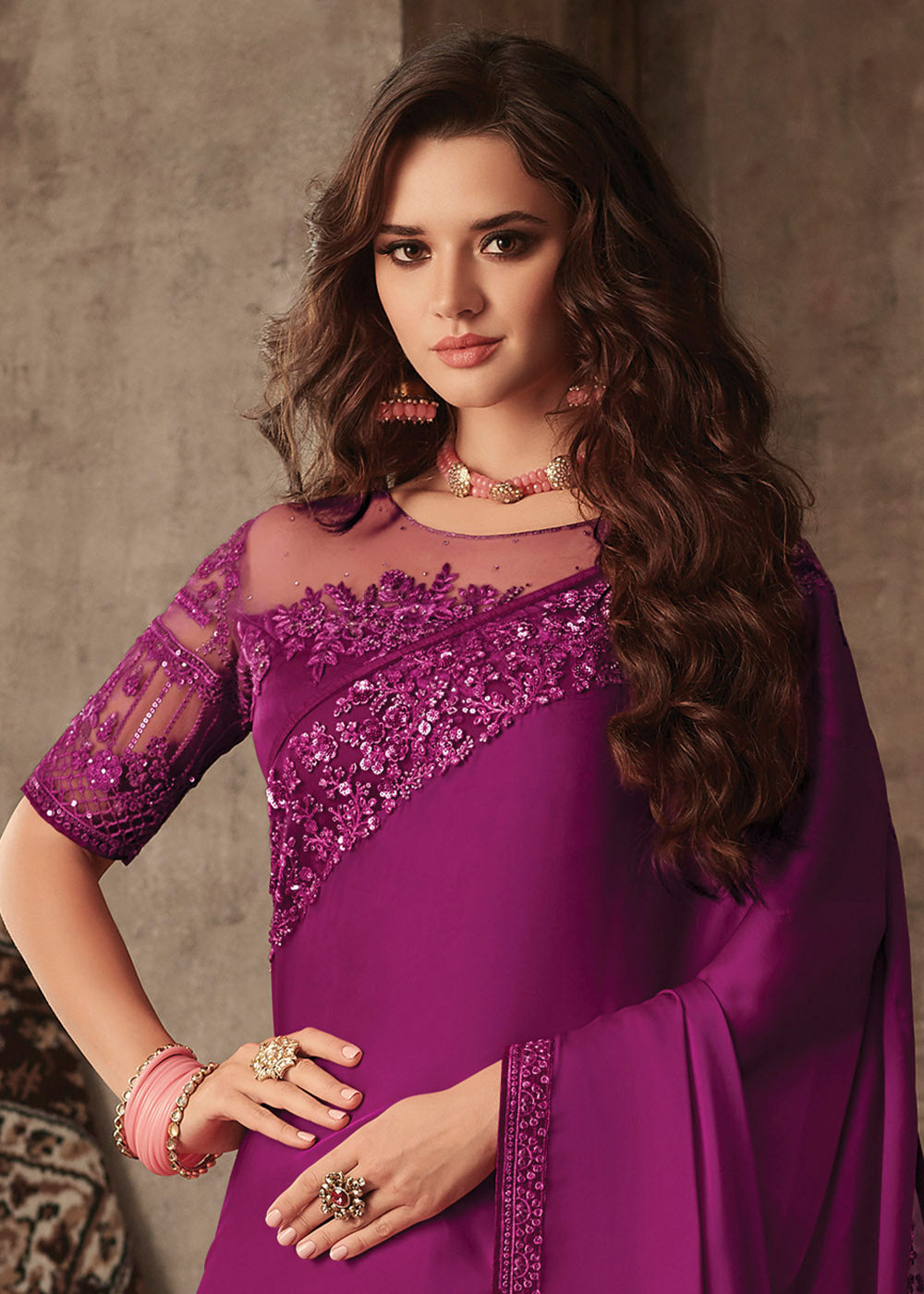 MySilkLove Camelot Purple Embroidered Designer Saree