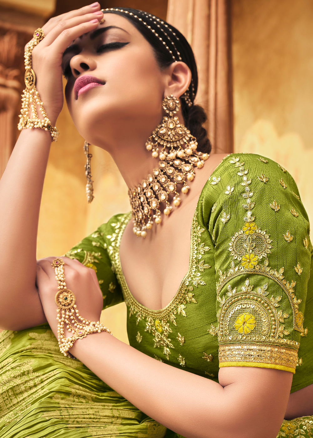 Buy MySilkLove Olivetone Green Heavy Embroidered Lehenga Online