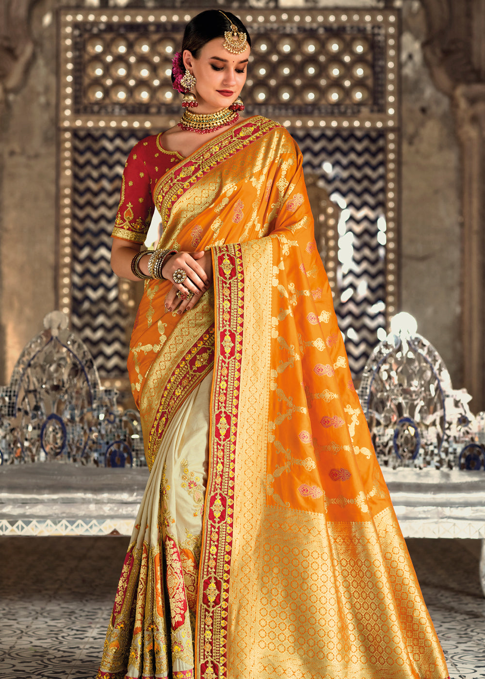 Buy MySilkLove Marzipan Yellow Zari Woven Designer Banarasi Saree Online